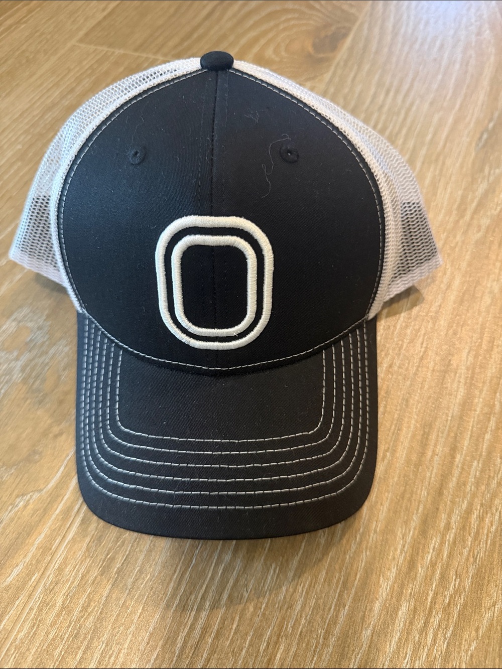 Black and White Mesh Trucker Hat with Contrast Stitching